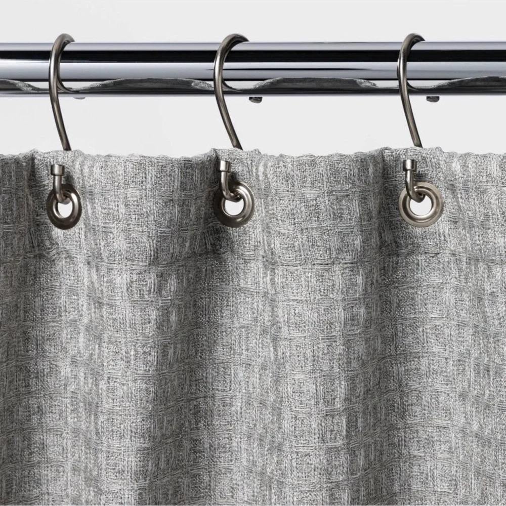 Threshold gray waffle weave shower curtain